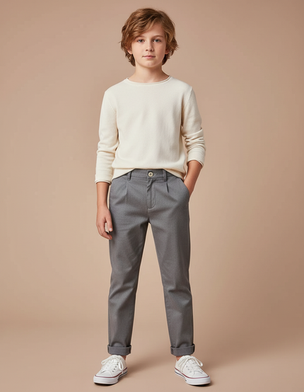 Pantalon Chino Gris Garçon Slim Coton Élégant