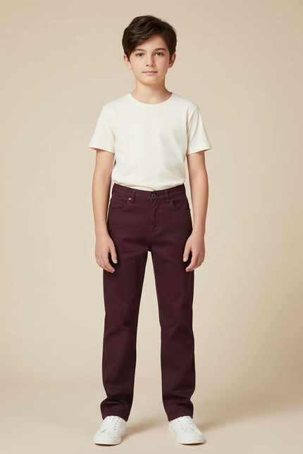 Pantalon Chino Bordeaux Coton Droit Décontracté Enfant