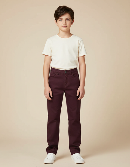 Pantalon Chino Bordeaux Coton Droit Décontracté Enfant