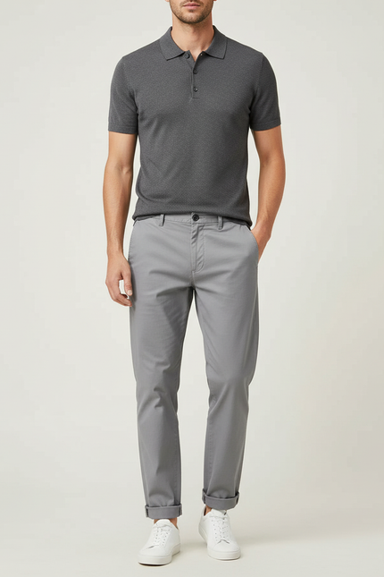 Pantalon Chino Gris Coton Droit Classique Homme