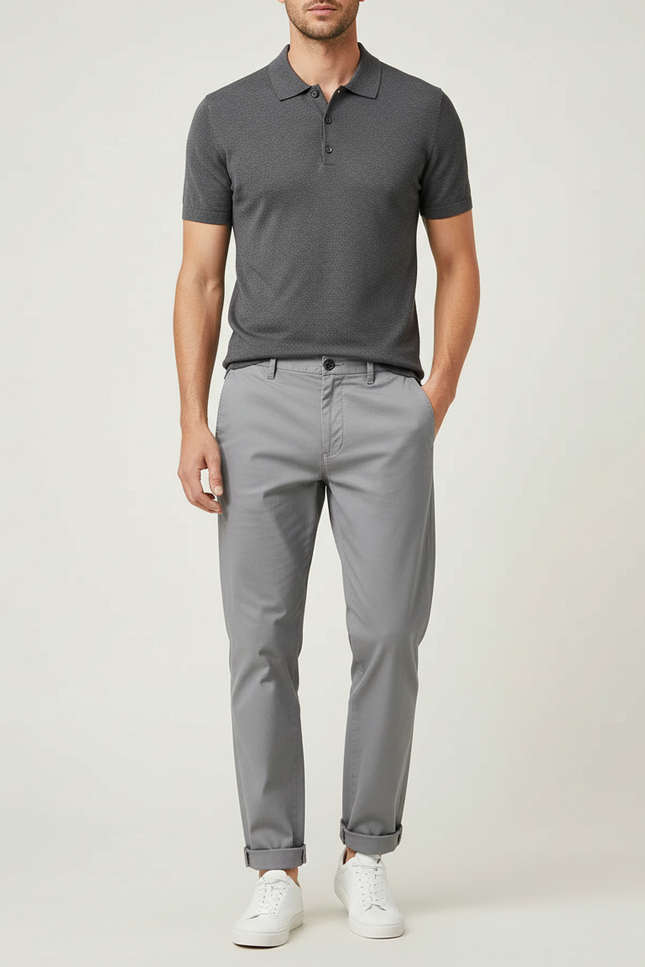 Pantalon Chino Gris Coton Droit Classique Homme