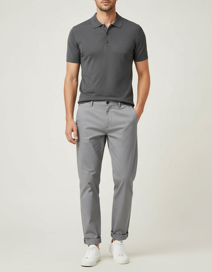 Pantalon Chino Gris Coton Droit Classique Homme