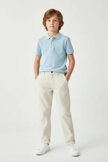 Pantalon Chino Beige Clair Coton Décontracté Garçon