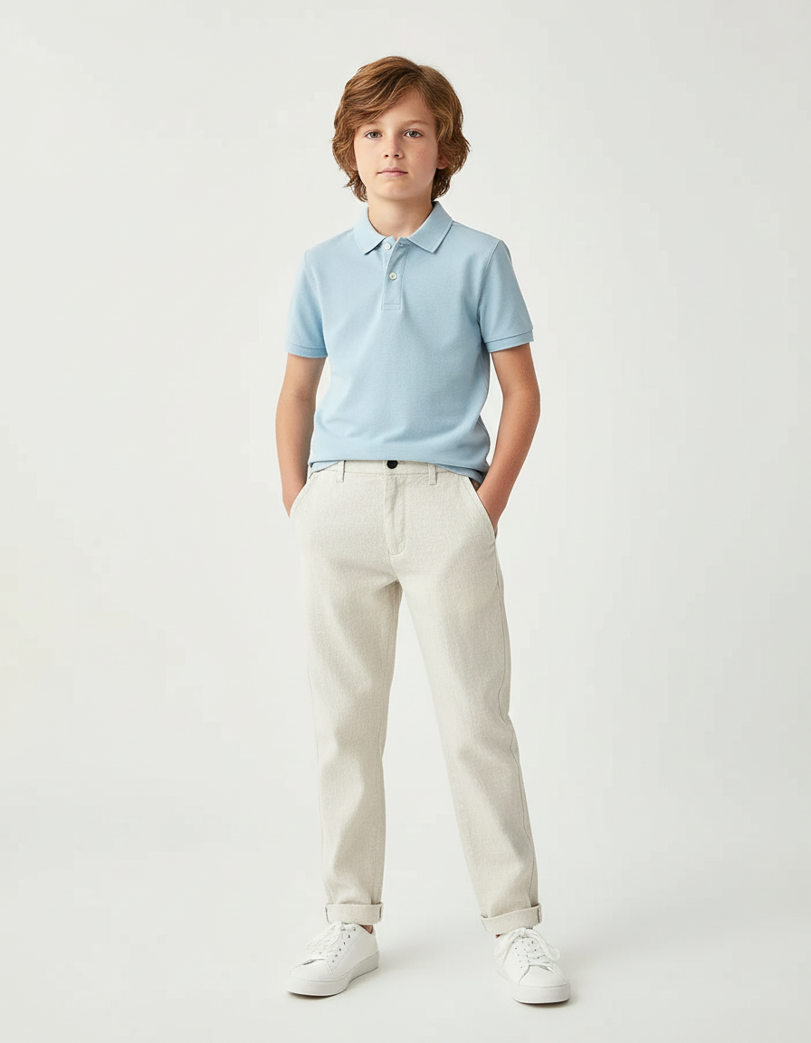 Pantalon Chino Beige Clair Coton Décontracté Garçon