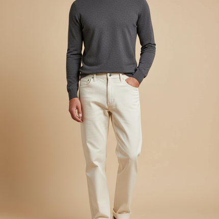 Pantalon Chino Homme Beige Regular - Gabardine