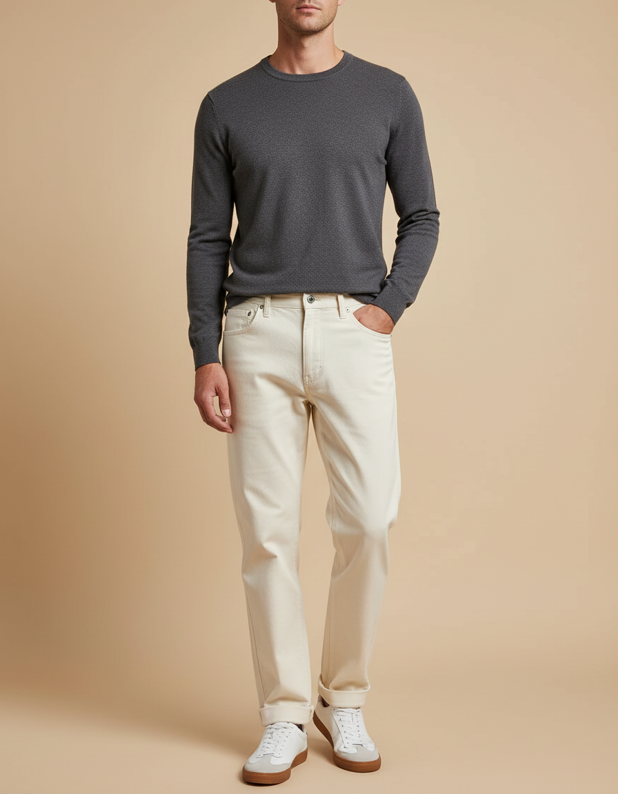 Pantalon Chino Homme Beige Regular - Gabardine