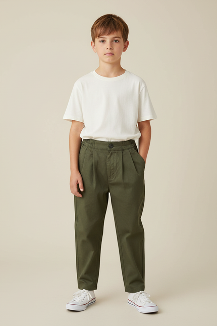Pantalon Chino Vert Olive Ample Coton Enfant - Kaki