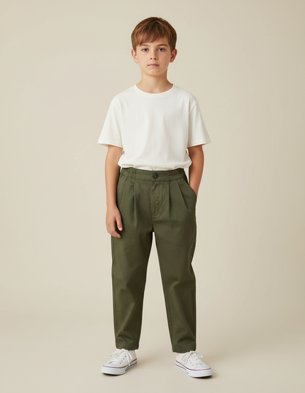Pantalon Chino Vert Olive Ample Coton Enfant - Kaki