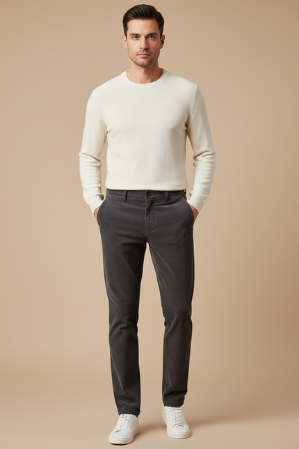 Pantalon Chino Gris Côtelé Slim Homme Décontracté - Cordé