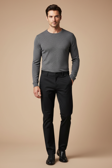 Pantalon Chino Noir Coton Droit Business
