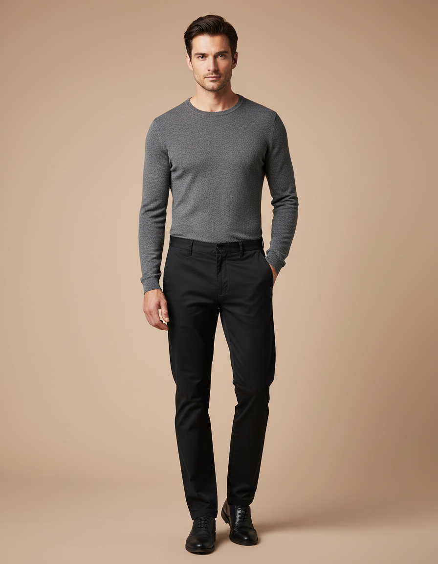 Pantalon Chino Noir Coton Droit Business