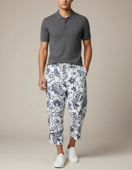 Pantalon Chino Lin Coton Imprimé Floral Ample