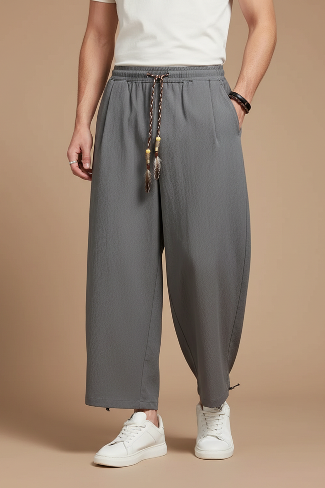 Pantalon Chino Gris Ample Léger Décontracté Homme - Lin