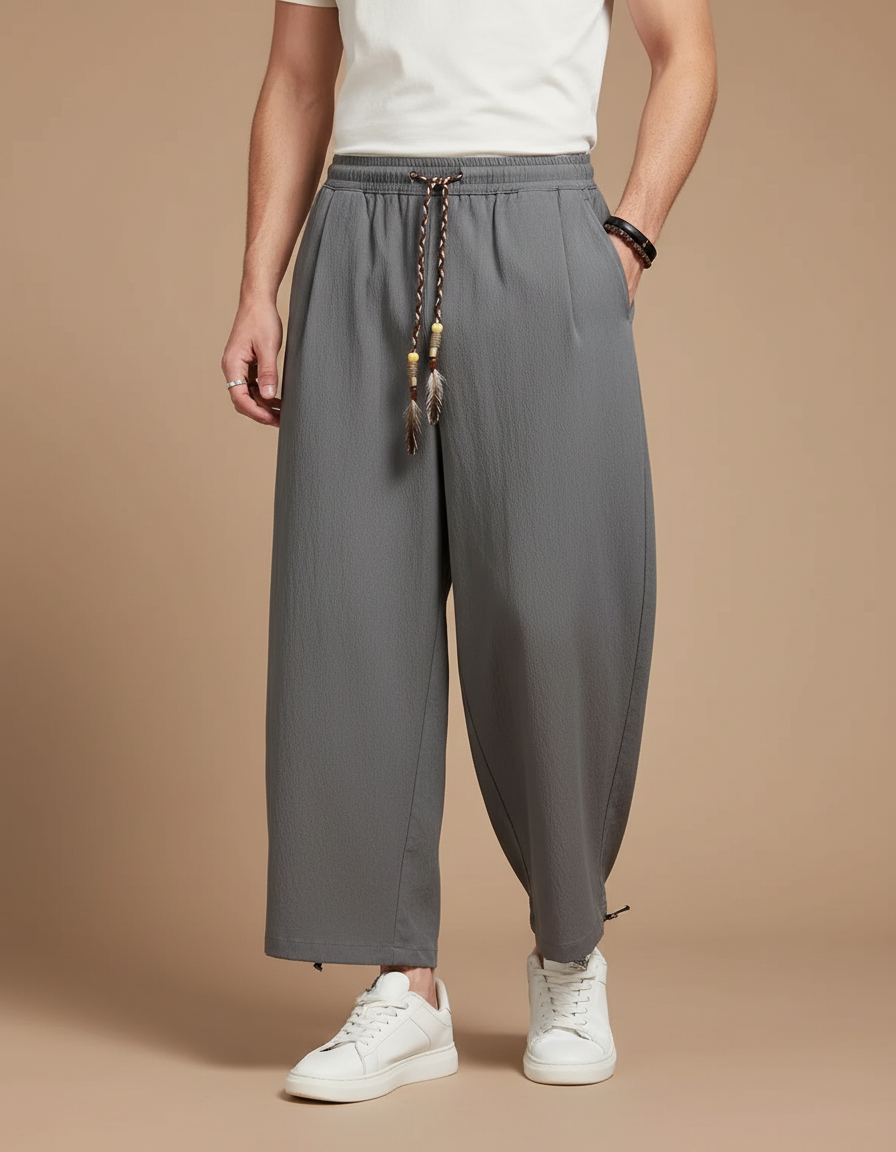 Pantalon Chino Gris Ample Léger Décontracté Homme - Lin