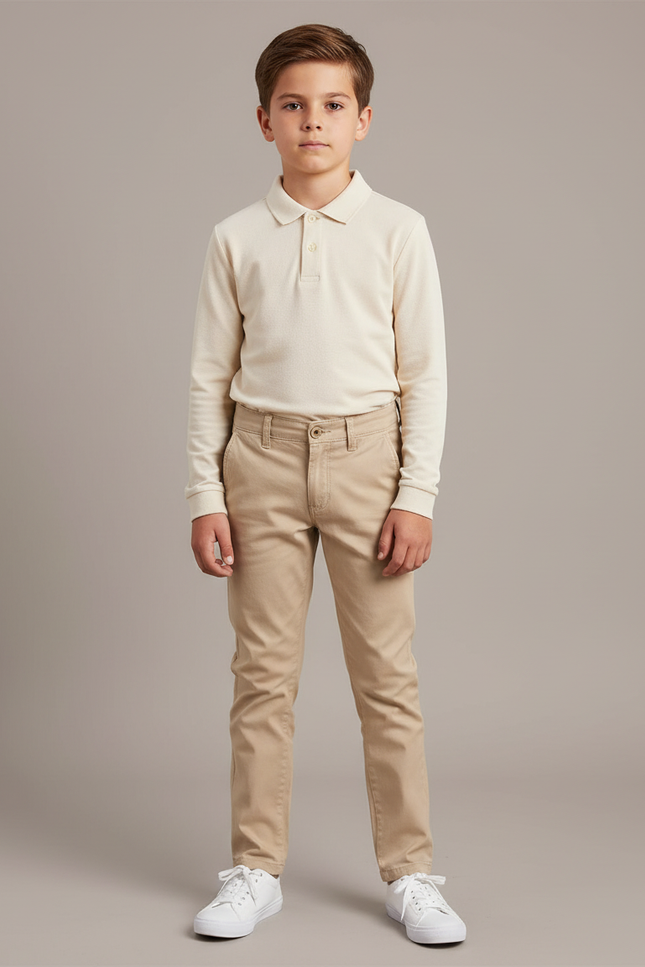 Pantalon Chino Beige Coton Slim Garçon Élégant