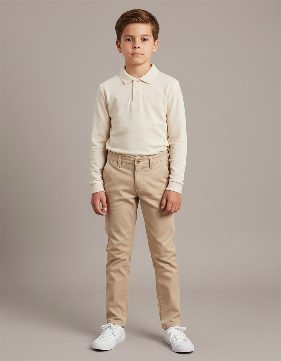 Pantalon Chino Beige Coton Slim Garçon Élégant