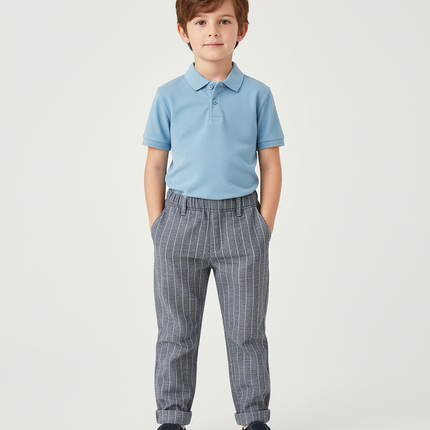 Pantalon Chino Garçon Gris Rayé Élégant Décontracté - Laine