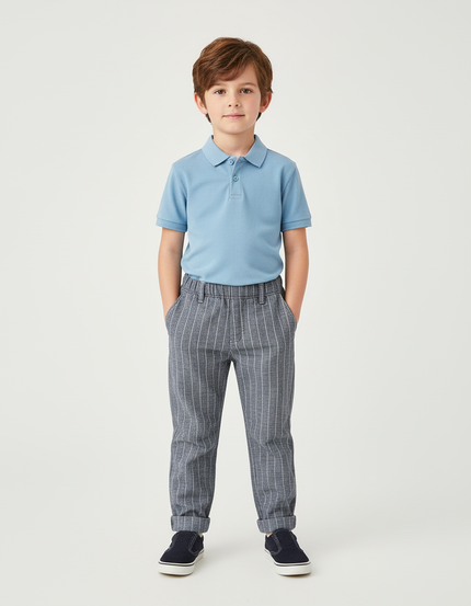 Pantalon Chino Garçon Gris Rayé Élégant Décontracté - Laine