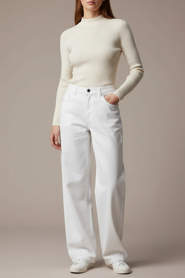 Pantalon Chino Femme Blanc Large - Jean