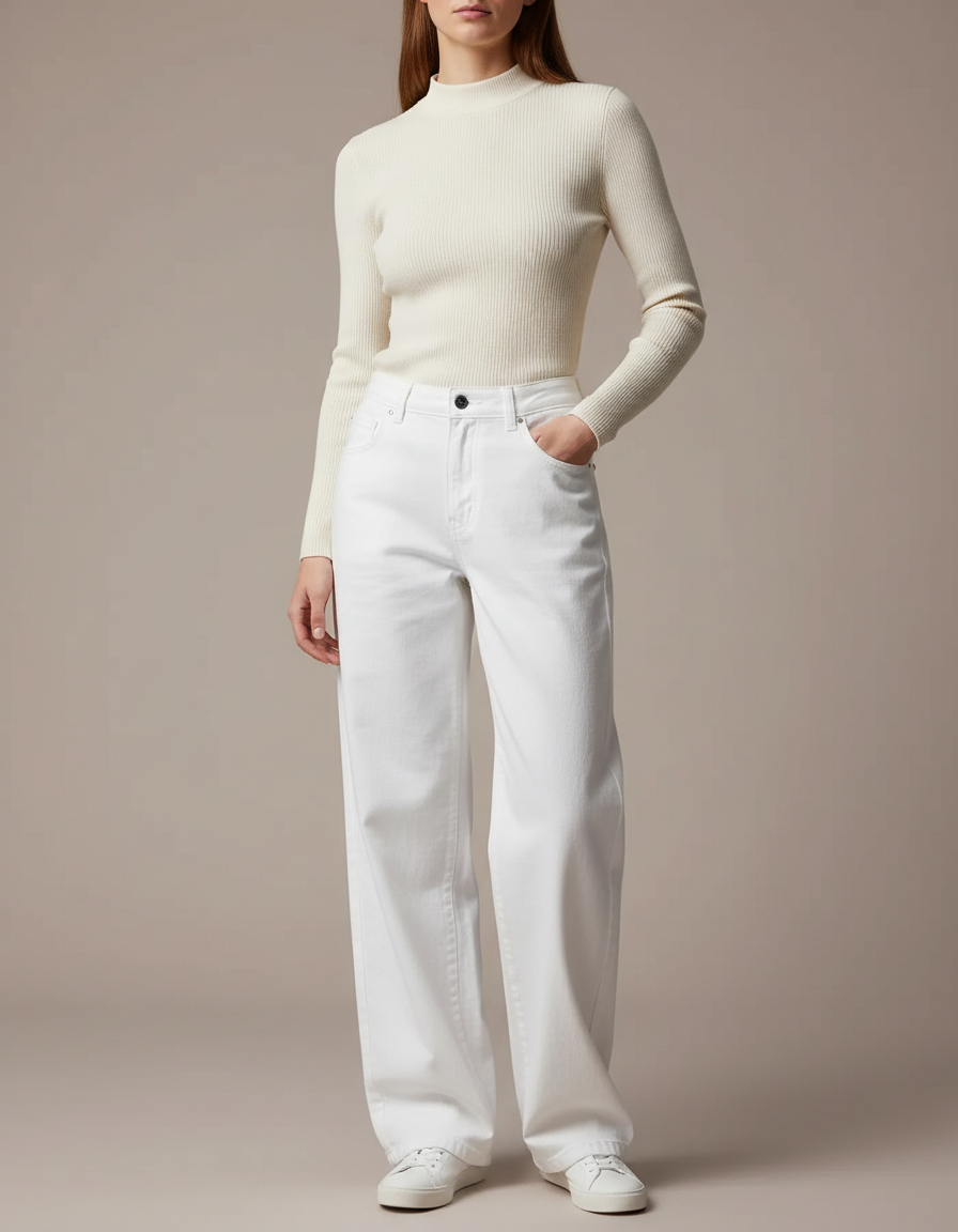 Pantalon Chino Femme Blanc Large - Jean