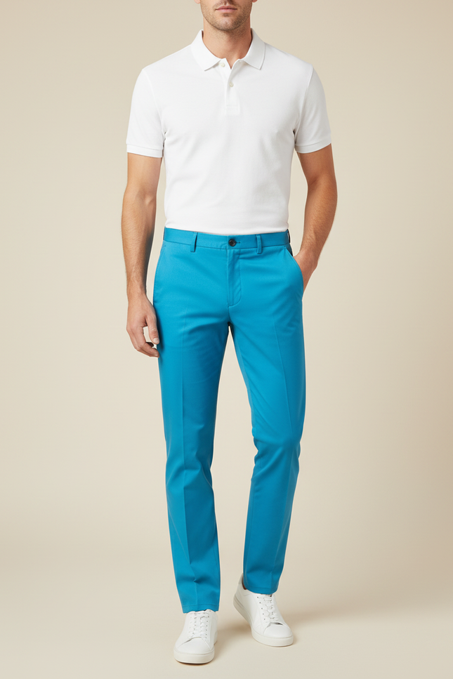 Pantalon Chino Bleu Ciel Slim Coton Élégant Homme