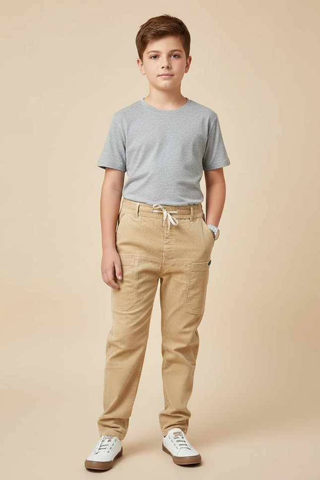 Pantalon Chino Beige Côtelé Ample Enfant Décontracté - Cordé
