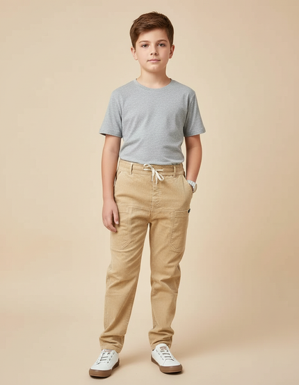 Pantalon Chino Beige Côtelé Ample Enfant Décontracté - Cordé