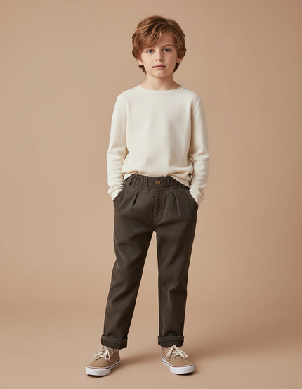 Pantalon Chino Marron Côtelé Plissé Décontracté Enfant - Cordé