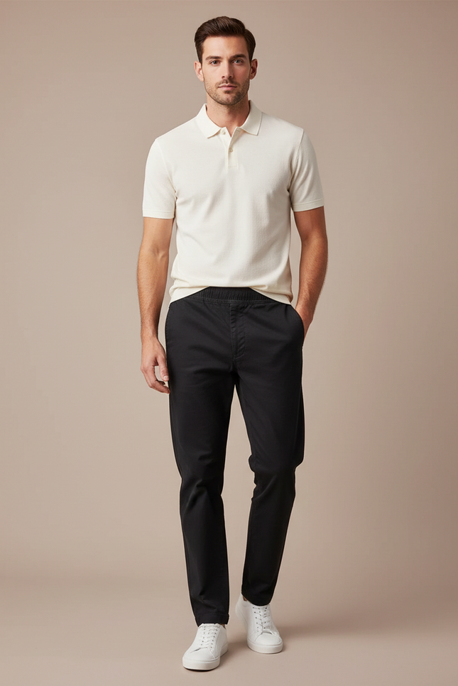 Pantalon Chino Noir Coton Élastique Décontracté Homme