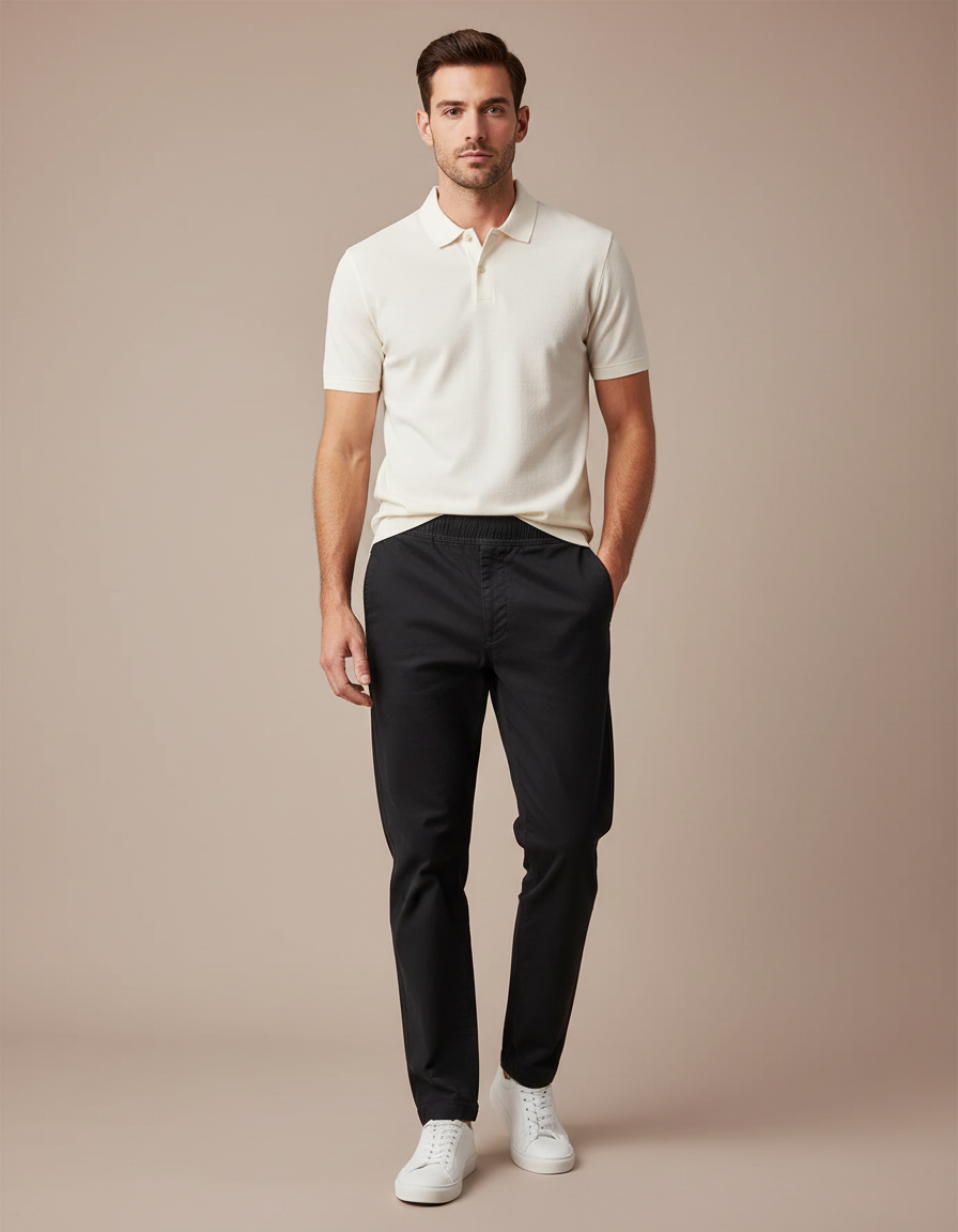 Pantalon Chino Noir Coton Élastique Décontracté Homme