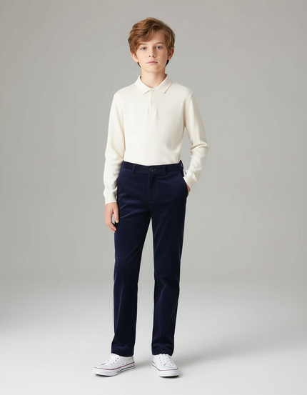 Pantalon Chino Bleu Marine Côtelé Droit Enfant - Cordé