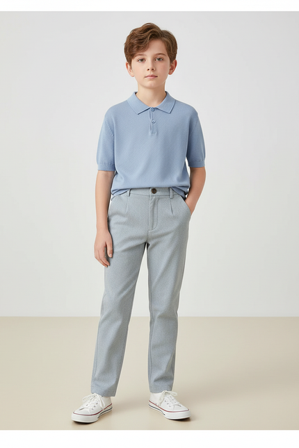 Pantalon Chino Gris Clair Droit Garçon Décontracté - Polyester