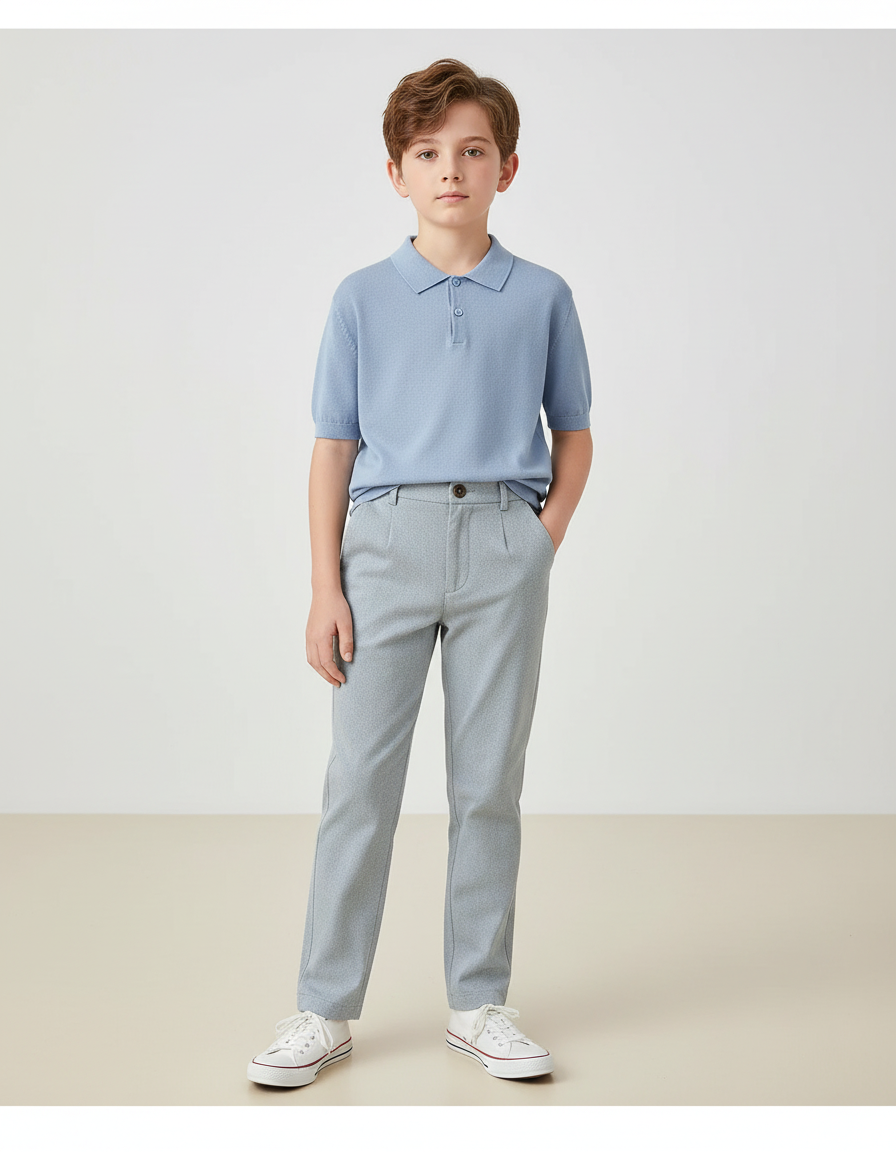 Pantalon Chino Gris Clair Droit Garçon Décontracté - Polyester