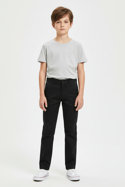 Pantalon Chino Noir Coton Stretch Slim Enfant