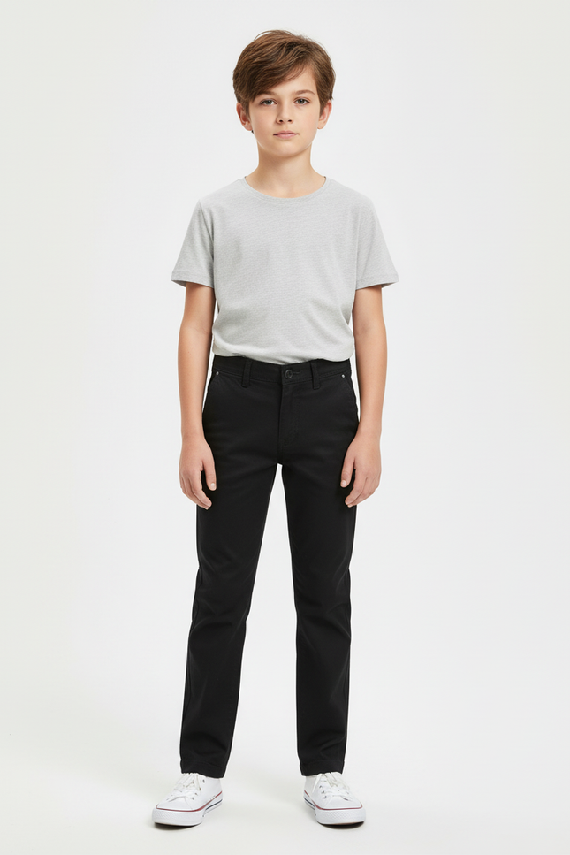 Pantalon Chino Noir Coton Stretch Slim Enfant