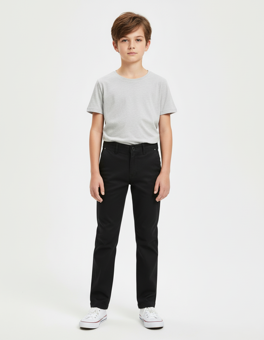 Pantalon Chino Noir Coton Stretch Slim Enfant