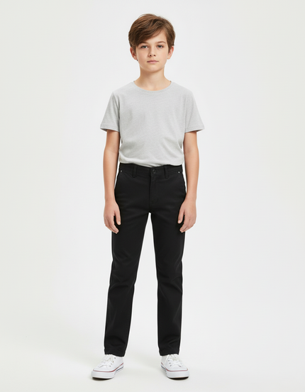 Pantalon Chino Noir Coton Stretch Slim Enfant