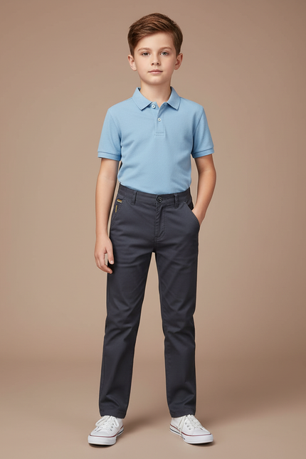 Pantalon Chino Gris Coton Droit Garçon Élégant - Gabardine