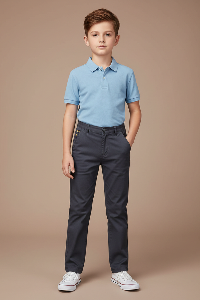 Pantalon Chino Gris Coton Droit Garçon Élégant - Gabardine