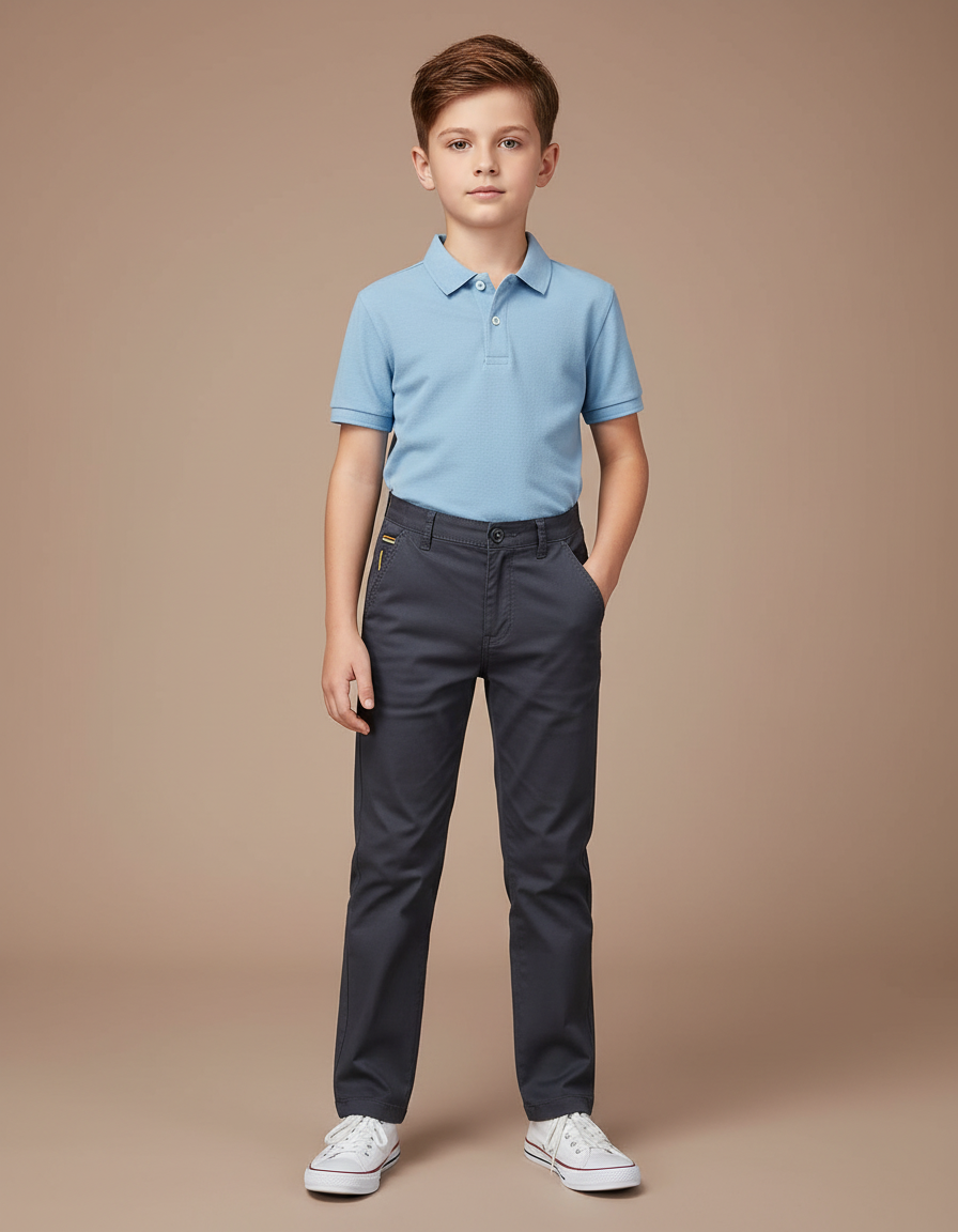 Pantalon Chino Gris Coton Droit Garçon Élégant - Gabardine