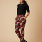 Pantalon Chino Motif Ethnique Rouge Noir Doré Slim - Imprimé Coton