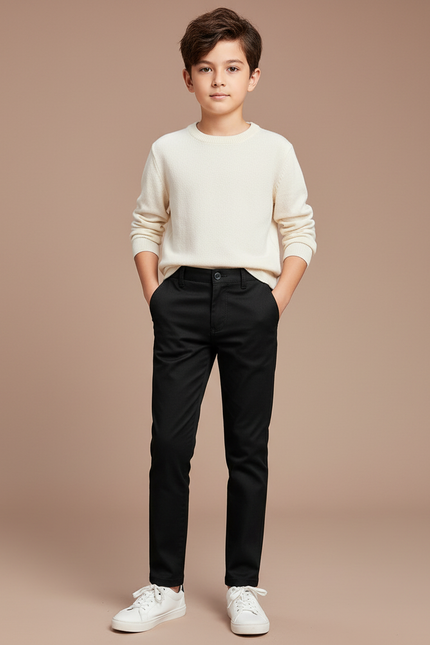 Pantalon Chino Noir Coton Slim Enfant Élégant