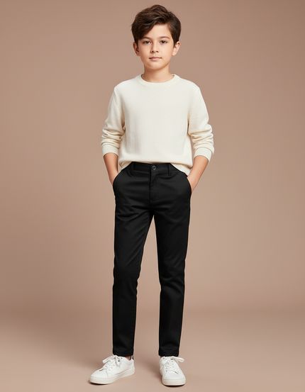Pantalon Chino Noir Coton Slim Enfant Élégant