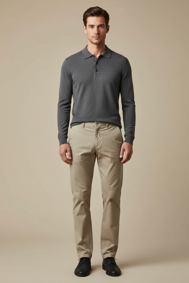 Pantalon Chino Beige Coton Droit Confortable Homme