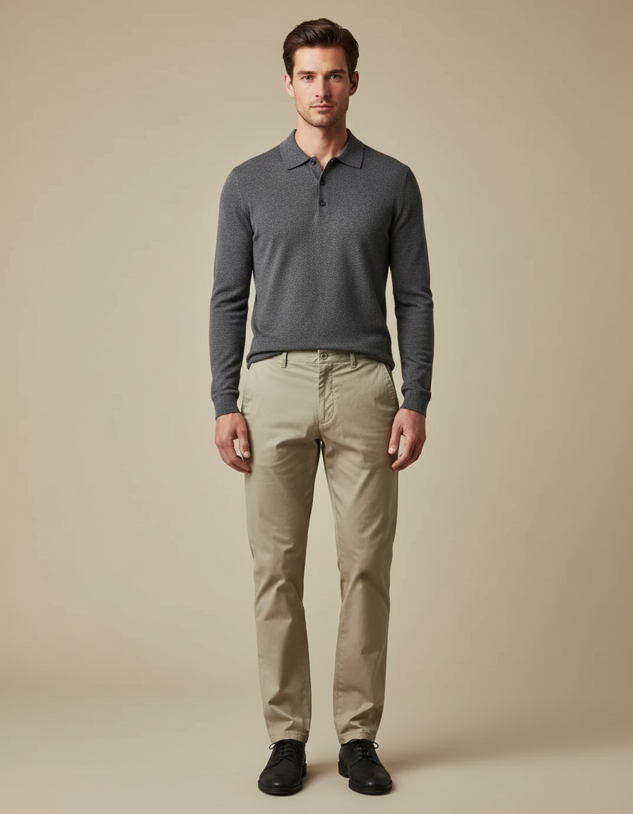 Pantalon Chino Beige Coton Droit Confortable Homme