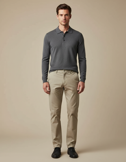 Pantalon Chino Beige Coton Droit Confortable Homme