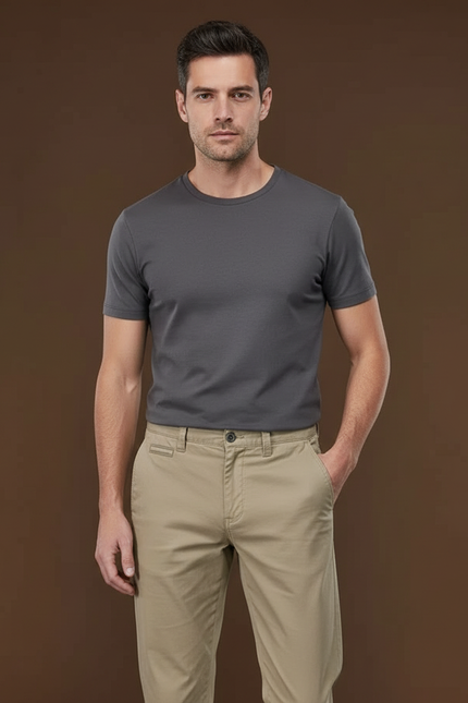 Pantalon Chino Homme Kaki Coton Droit Décontracté