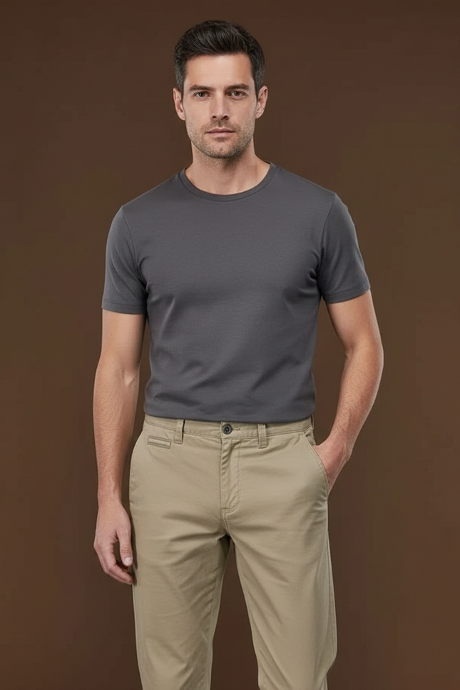 Pantalon Chino Homme Kaki Coton Droit Décontracté