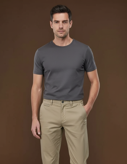 Pantalon Chino Homme Kaki Coton Droit Décontracté