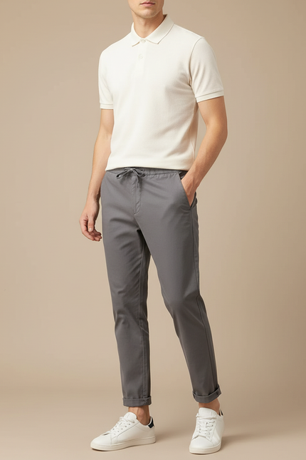 Pantalon Chino Gris Coton Stretch Ajusté Homme